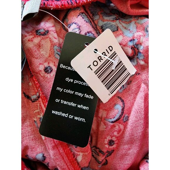 Torrid Red Blue Floral Print Pull-On Wide Leg Challis High-Rise Pants Size 2R - Picture 6 of 6